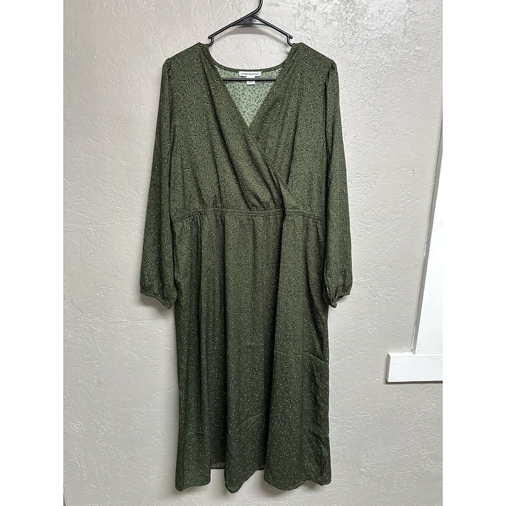 Amazon Essentials Green And Pink Print V-neck Dress Long And Love Sleeves